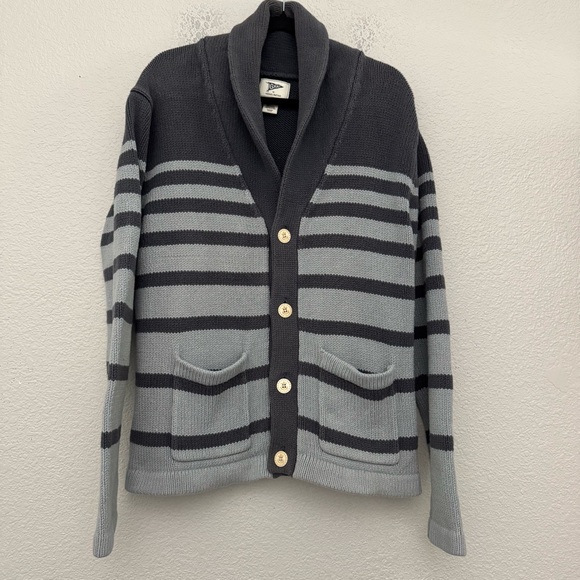 Gant by Michael Bastian Blue Nautical Stripe Shawl Collar Cardigan Sweater Large - Picture 1 of 15